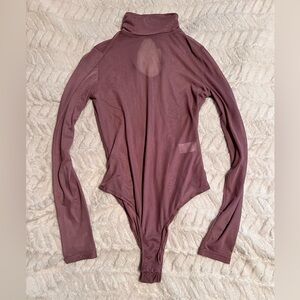 Charlotte Russe Mauve Sheer Long Sleeve Bodysuit